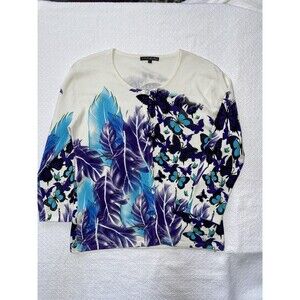 Pierri New York Butterfly Leaf Print Button Up Cardigan Sweater L Art To Wear